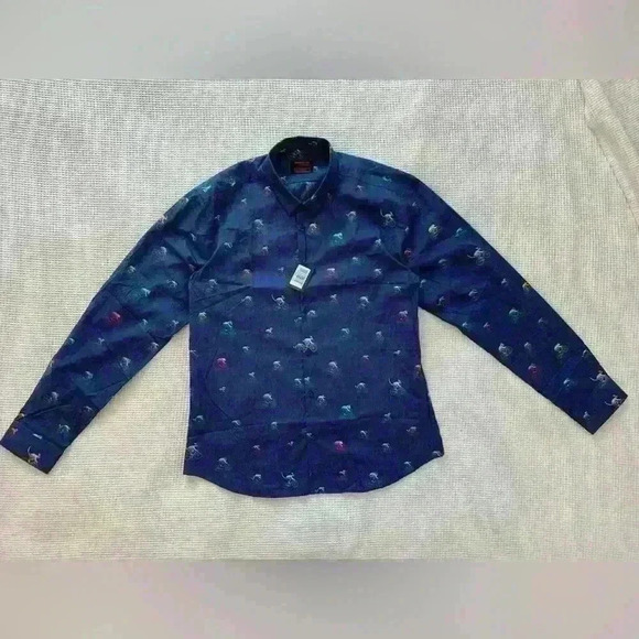 JARED LANG NWT Men’s Navy Animal Bicycle Print Shirt. Size XL - Picture 8 of 8